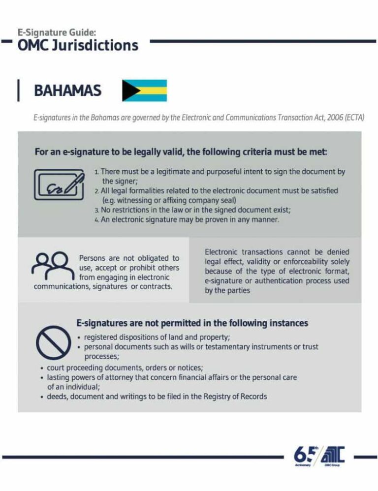 E-Signatures in the age of Covid-19 and beyond 9 Bahamas - E-Signature Guide OMC Group Jurisdictions