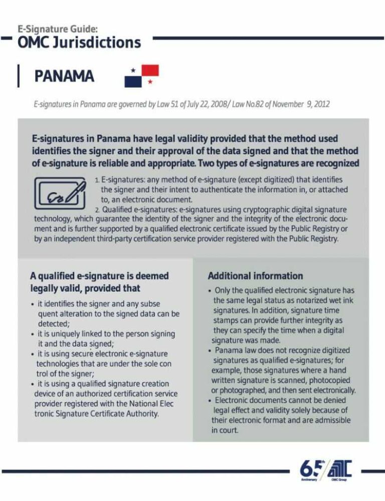 E-Signatures in the age of Covid-19 and beyond 4 Panama - E-Signature Guide OMC Group Jurisdictions